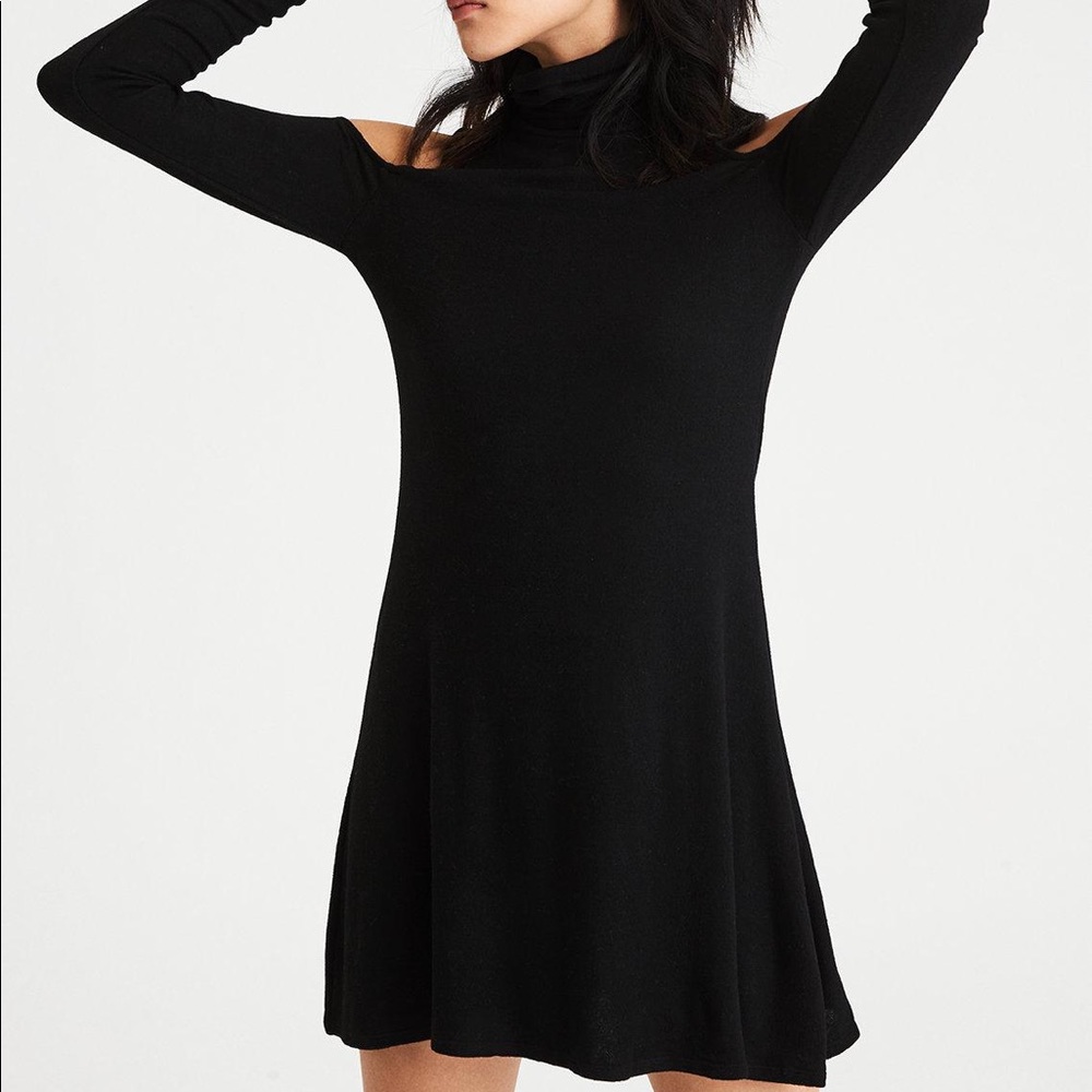 Black Turtleneck Soft Cut Out Dress